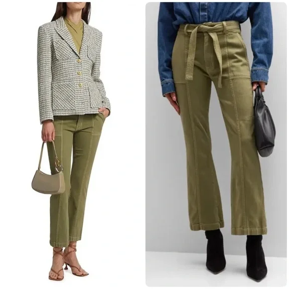 New! Derek Lam 10 Crosby Dean Utility Flare Olive Green Tie Waist Jeans 💚27 NWT! - Picture 2 of 15